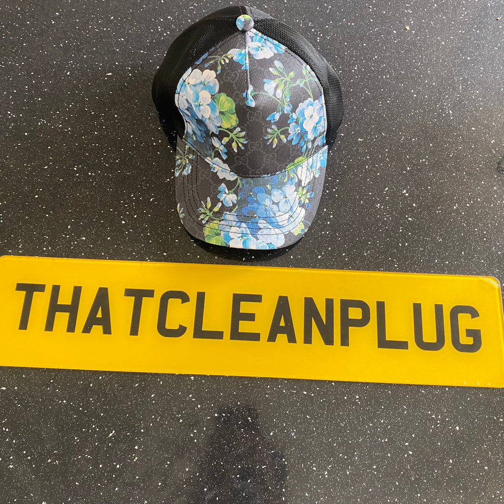 Black Blue Flower Cap